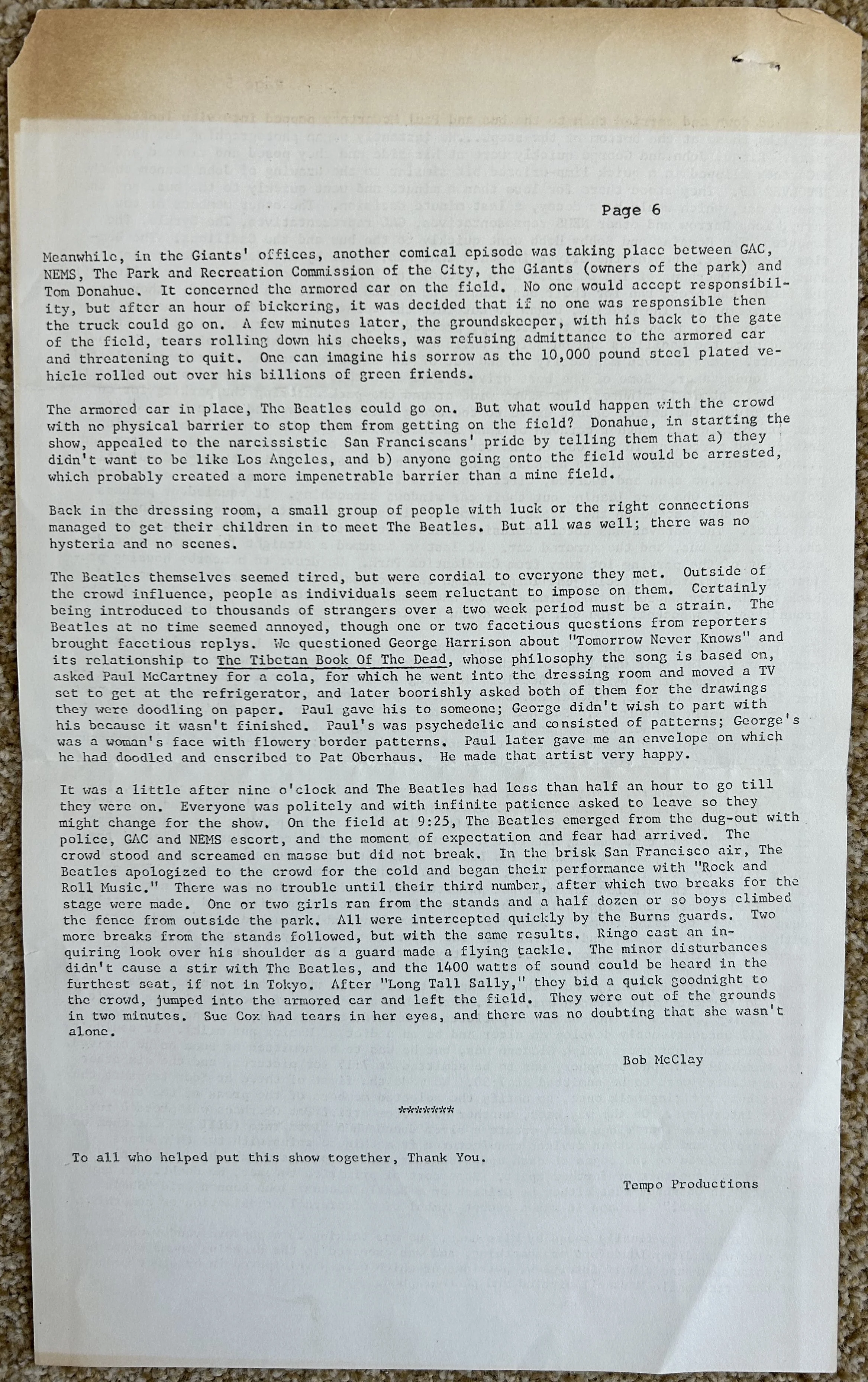1966 San Francisco Candlestick Park Concert File - Image 10