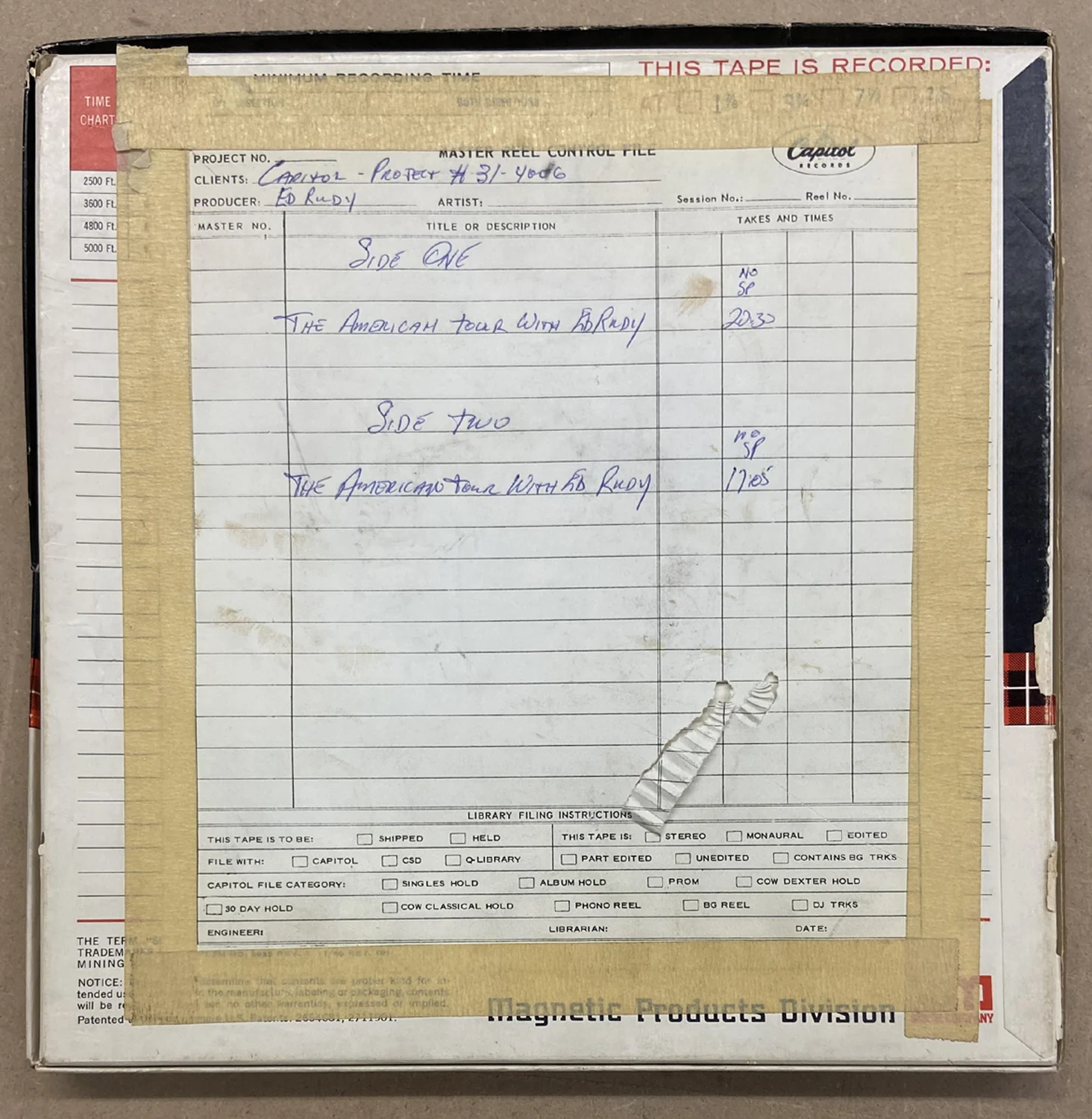 Ed Rudy Tapes & Original Recording Equipment Archive - Image 16